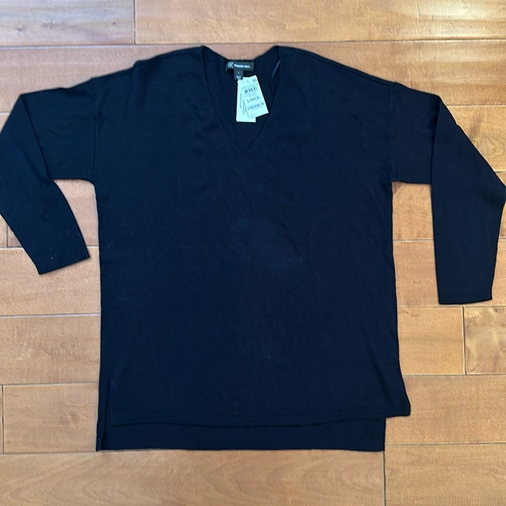 NWT - INC Women's Solid V-Neck Sweater - Black - Large